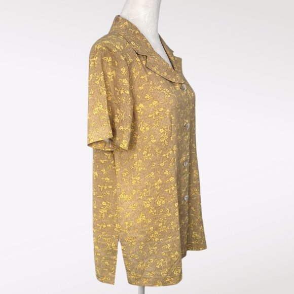 Vintage 90's Shirt Sleeve Button Down Shirt Cottagecore Yellow Floral Large - Picture 5 of 8